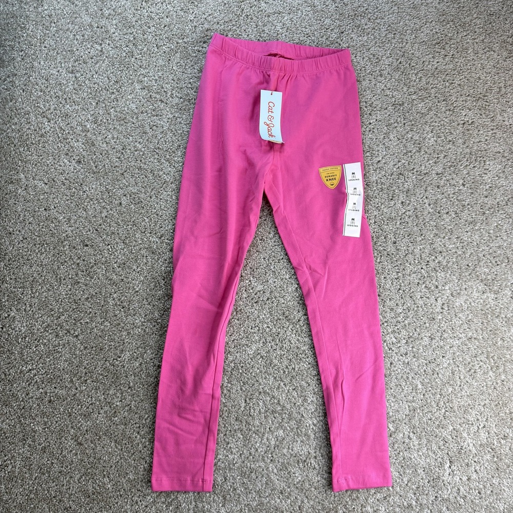 Cat & Jack Leggings Girls 8 Pink Tough Cotton Durable Knee Ankle Elastic Waist